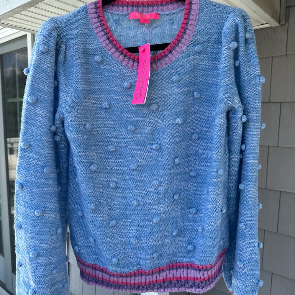 Lilly Pulitzer Blue Sweater with Pink Trim